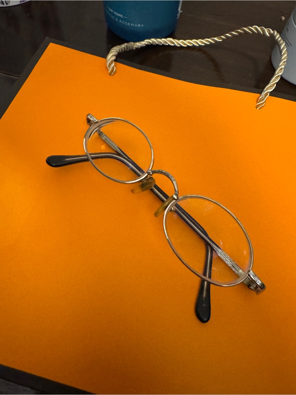 Vintage Giorgio Armani Round SILVER Metal Glasses with Black Temples